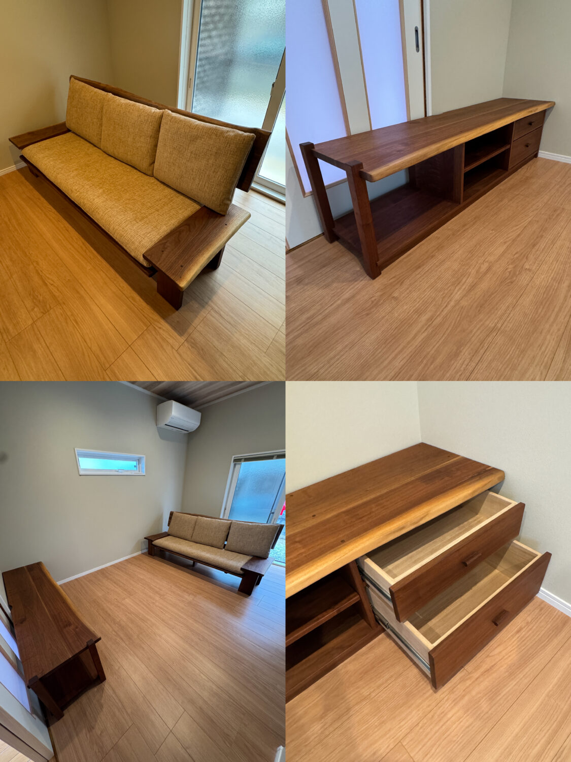 ウォールナットのソファとTVボードを新しいリビングへ（愛媛県新居浜市